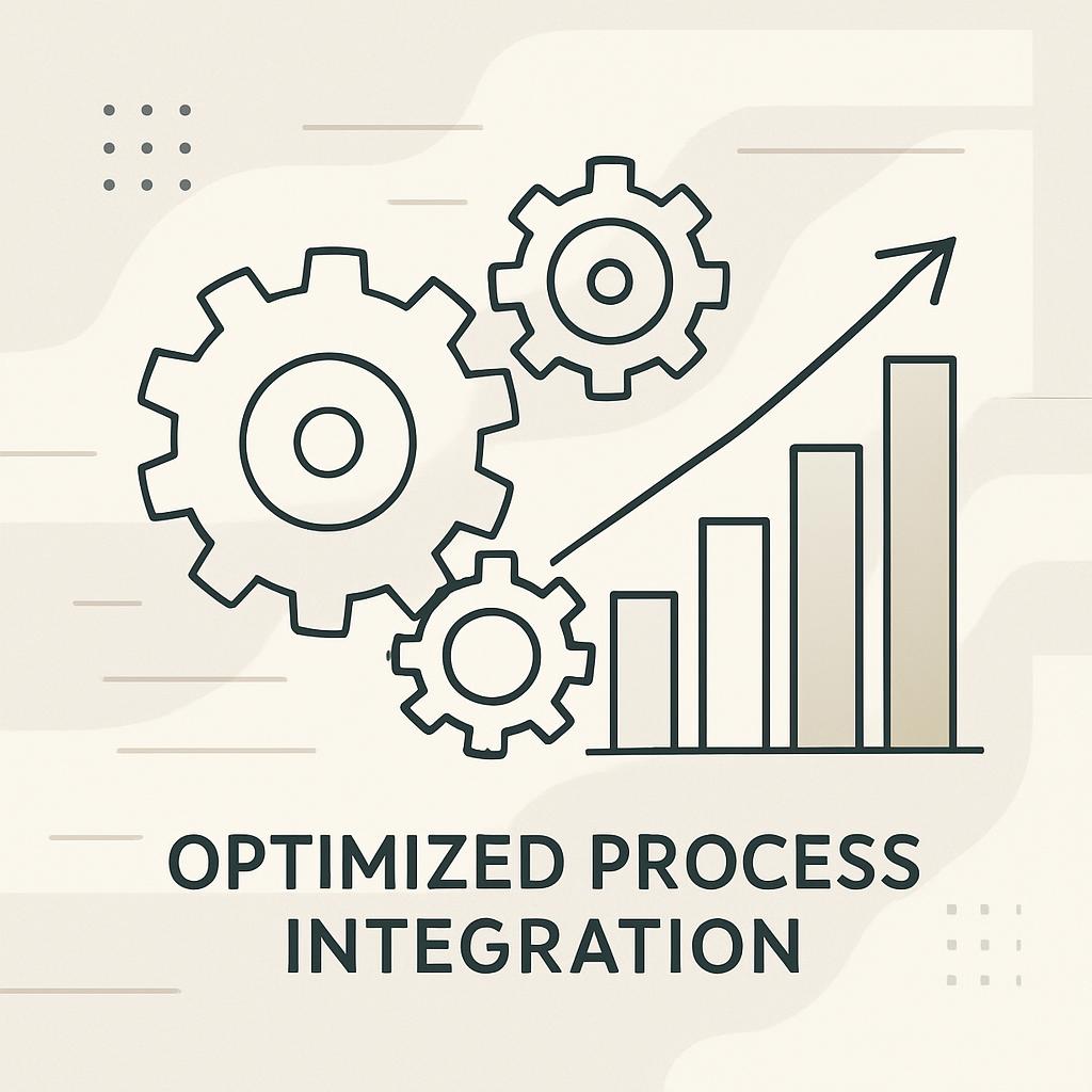 Cogs in circles, charts, title “Optimized Process Integration.”